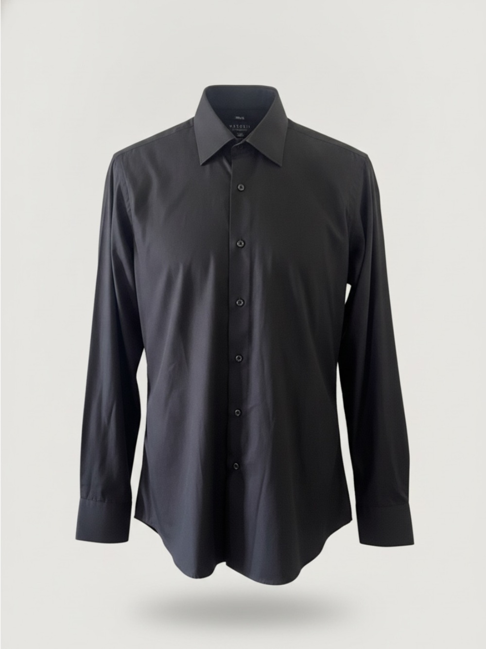 Men's Black Long-Sleeve Dress Shirt - Classic Point Collar